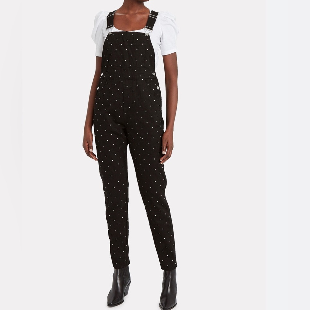 We Wore What crystal black denim overalls, size M